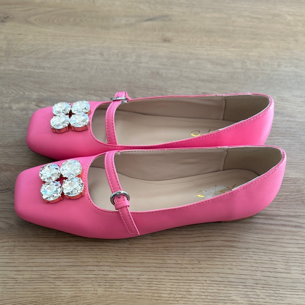 XYD Womens NEW Pink Rhinestone Buckle Strap Slip-On Flat Mary Jane Shoes Size 8 - Picture 3 of 9